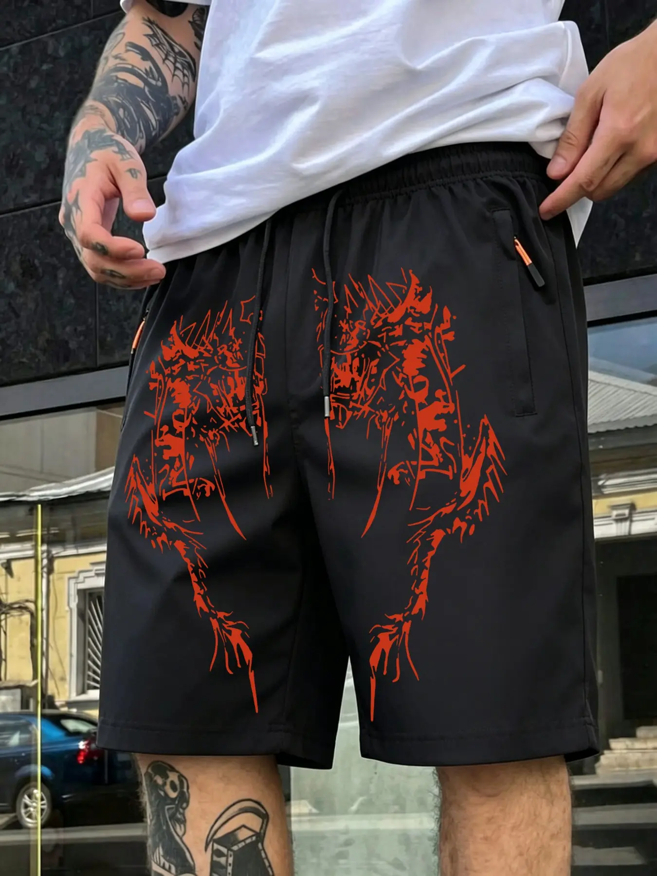 Men's Printed Shorts, Elastic Drawstring Waist, Loose Fit, Lightweight, Casual Summer Wear, Campus Style, Concert, Gift Idea