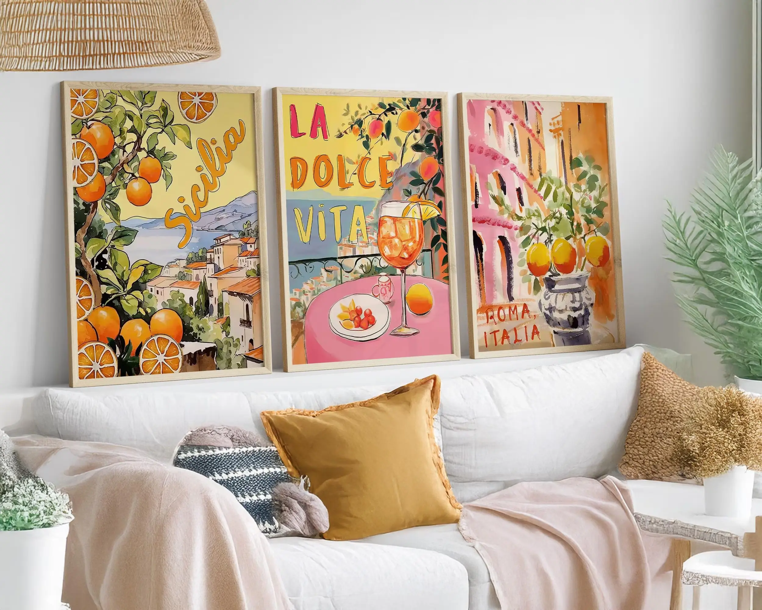 Italian Wall Art Set of 3, La Dolce Vita Print, Sicily Lemon Poster, Mediterranean Kitchen Decor, Amalfi Coast Aesthetic, Trendy Wall Art
