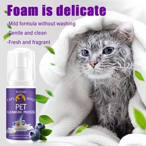 ROZINO Pet No Rinse Cleansing Mousse 60ml Blueberry Scent for Cats & Dogs Gentle Waterless Cleaning with Vitamin C & Coconut Oil Fresh Fragrance One Pump Foaming