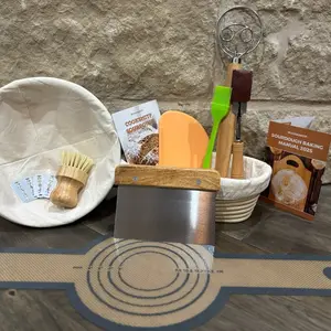 COOKSMITP Complete Sourdough Starter Kit, Banneton Bread Proofing Basket Set, 9" Round & 10" Oval Smooth Bakeware