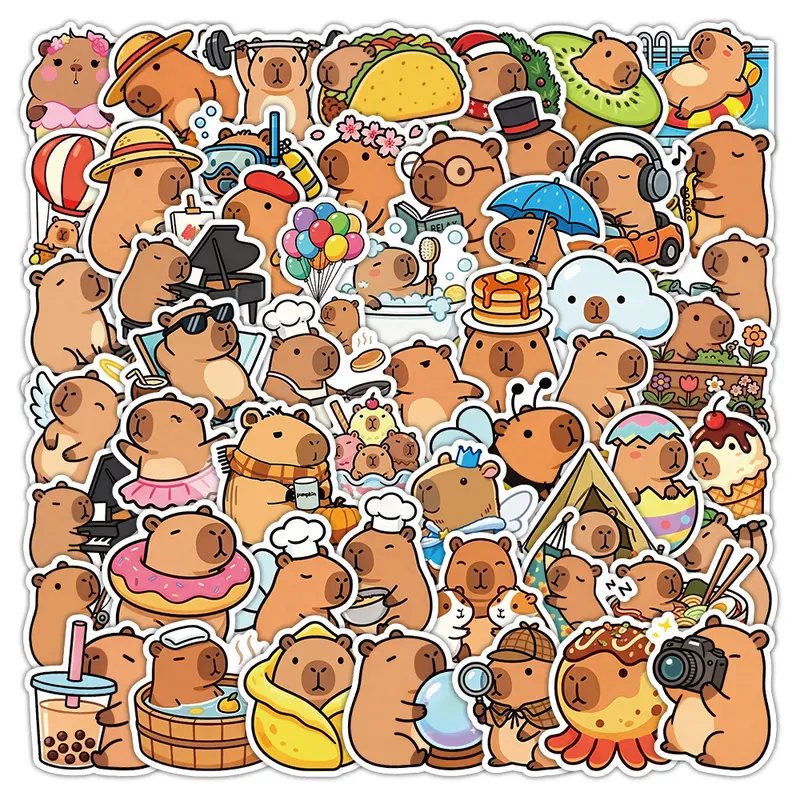 50pcs Cute Cartoon Capybara Stickers Includes Sticker, Office Supplies and Notebook Accessories, Suitable for Scrapbooks, Diaries, Laptops, Water Bottles, Cars, Etc., Designed Based on Faith, Funny Car Stickers, Funny Car Decals, Decal Set