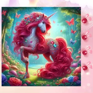 5D DIY Full Drill Round Diamond Painting - Diamond Art Kit Pink Unicorn, Mosaic, Canvas - DIY Decorative Painting, Home Wall Decor, Suitable for Halloween and Christmas, Birthday and Anniversary Gifts