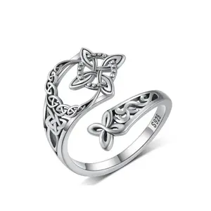 B 925 Sterling Silver Celtic Knot Ring Witch Knot Ring Nudo de Bruja Plata 925 Original Sterling Silver Adjustable Witch Knot Rings Open Ring Hecate Ring Pagan Witchtok Protection Witchy Jewelry for Devotion for Ceremony, Gift for Her,Mother's day Gift