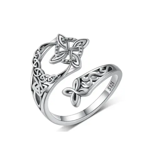 B 925 Sterling Silver Celtic Knot Ring Witch Knot Ring Nudo de Bruja Plata 925 Original Sterling Silver Adjustable Witch Knot Rings Open Ring Hecate Ring Pagan Witchtok Protection Witchy Jewelry for Devotion for Ceremony, Gift for Her,Mother's day Gift