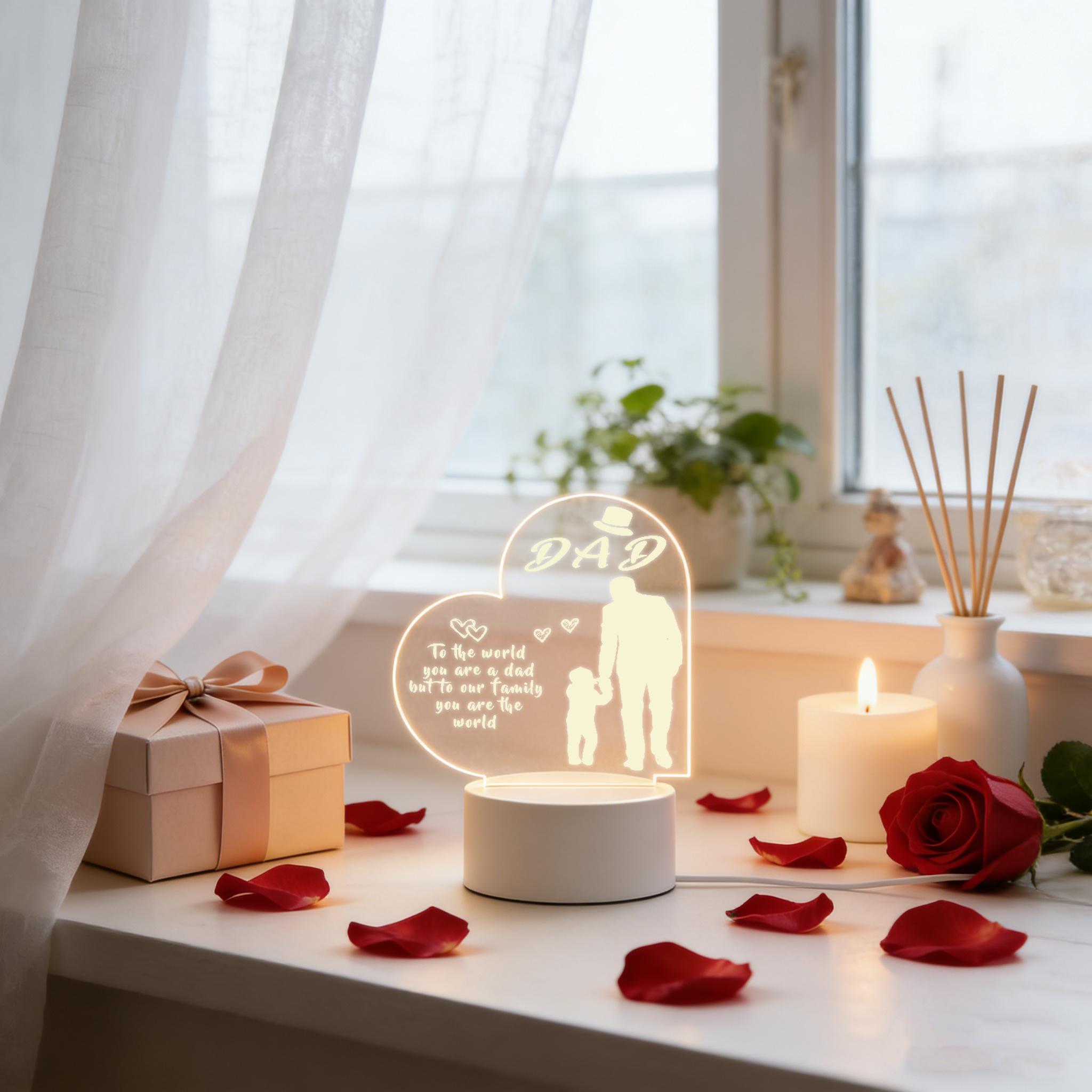 Dad Night Light, 2D Acrylic Heart Shaped Father & Child Desk Lamp, Personalized Father's Day Gift for Dad, Warm White LED Bedside Lamp, Birthday Christmas Thanksgiving Gift for Dad, USB Powered Home Decor Night Light