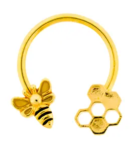 Gold PVD Honeycomb Bee Circular Ring