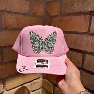 Turquoise butterfly trucker hat
