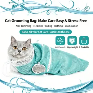 Cat Bath Bag, Multifunctional Anti-Scratch & Anti-Bite Mesh Bag for Cats & Small Dogs, for Bathing, Nail Trimming, Medicine Feeding