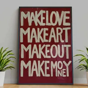 Make Love Make Art Typography Poster, Bold Red Wall Art, Modern Inspirational Poster, Edgy Motivational Quote Print, Statement Art Poster