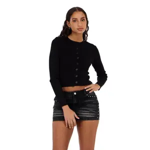 Forever 21 Women's Basic Minimalist Fine Gauge Ribbed Long-Sleeve Crew Neck Knit Cardigan