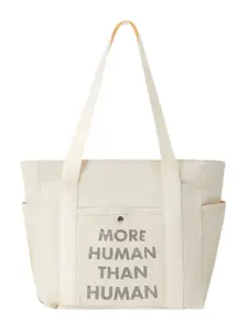 Human - More Than Flesh Slogan Multi-Pocket Canvas Crossbody Bag Fashion Student Campus Class Daily Commute Shopping Hangout Bag