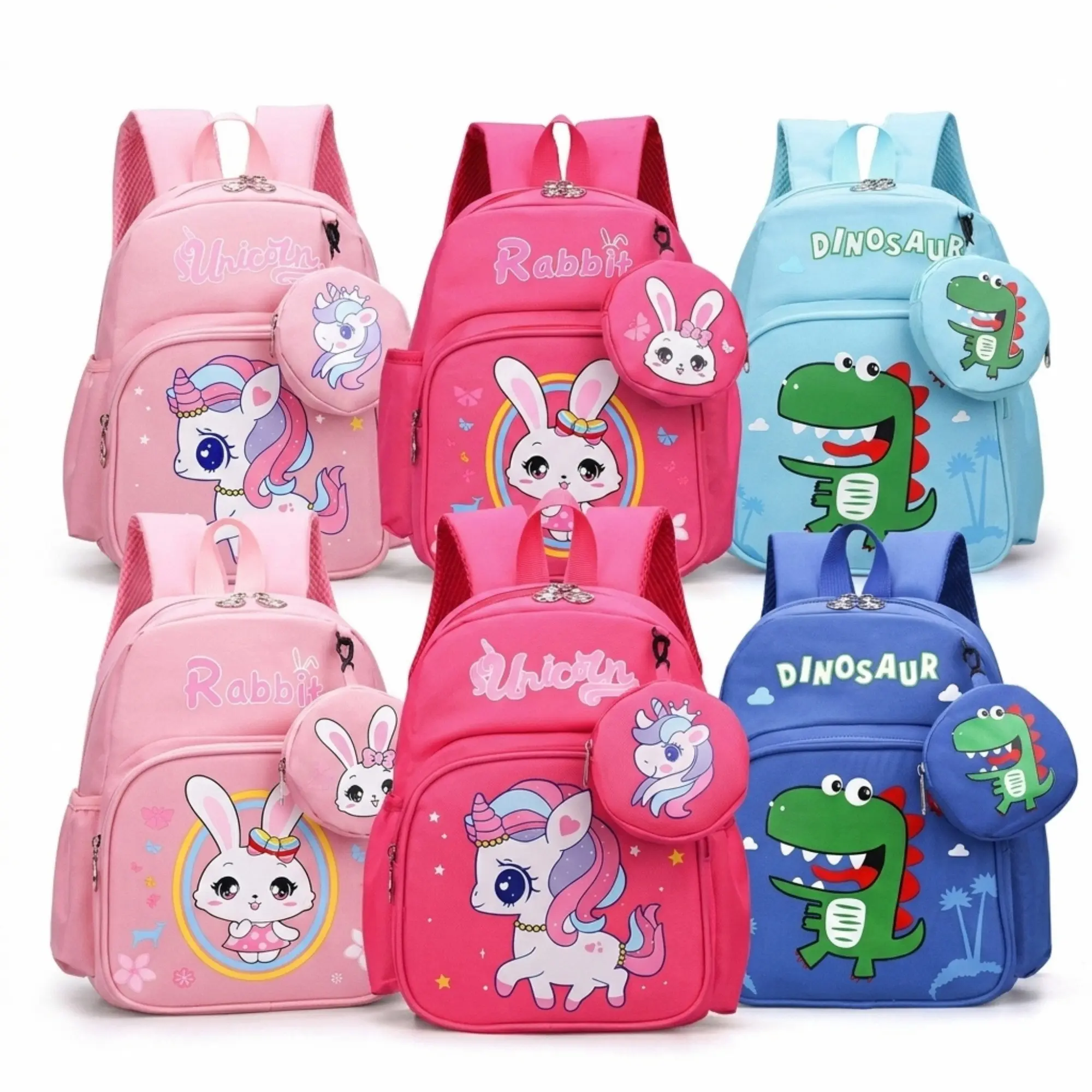 Cute Cartoon Dinosaur-Unicorn Backpack with Matching Coin Pouch, Ergonomic School Bookbag, Functional Travel Daypack