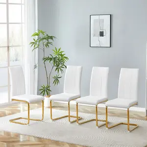 Modern Upholstered Dining Chairs Set of 2/4/6 - High Back PU Faux Leather Side Chairs with C-Shaped Tube Chrome Metal Legs, Multi-Use for Dining Room, Office, Vanity