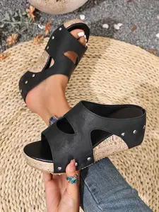 Women's Fashionable Cork Design Platform Sandals, Low Wedges Platform Casual Comfortable Wedge Sandals for Beach, Fashion Shoes for Party, Daily Clothing Decor, Footwear