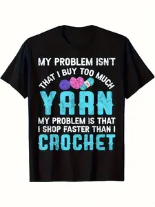 HSY Men S Humorous Crochet Yarn Graphic Tee G Retro Casual Shirt Featuring The Slogan I Spend Too Much on Yarn Machine Washable Father S Day Gift for Knitters & Crafters Yarn Cro MeMen'S Round Neck Creative Print Short Sleeve T-Shirt