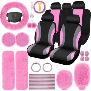 43 Pcs Car Seat Cover Full Set Fuzzy Car Interior Set Car Accessories Cute for Women  Front Rear Cover Fluffy Steering Wheel Cover Belt Handbrake Shift Cover Girly Car Interior Decorative Sets(Pink) Car Interior Decoration