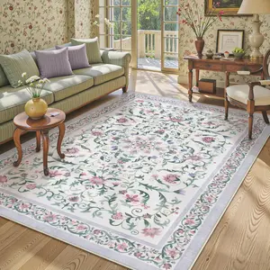 5x7  Floral Rugs for Bedroom Living Room Soft Washable Non-Slip Low Pile Lavender Area Rug for Girls  Playroom College Dorm  Cute Boho Cottage Core Indoor Floor Carpet