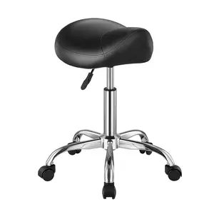 fathersdaygift VEVOR Saddle Stool with Wheels, 450 LBS Weight Capacity Ergonomic Rolling Stool, Height Adjustable Thickened PU Leather Swivel Saddle Chair for Salon, Spa, Massage, Tattoo, Clinic, Black