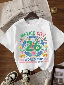 Women's Milk Silk Fabric T-Shirt, Soft Breathable Mexican Sports Print, Casual Campus Fashion Streetwear, Retro Comfortable Tee, Clothes