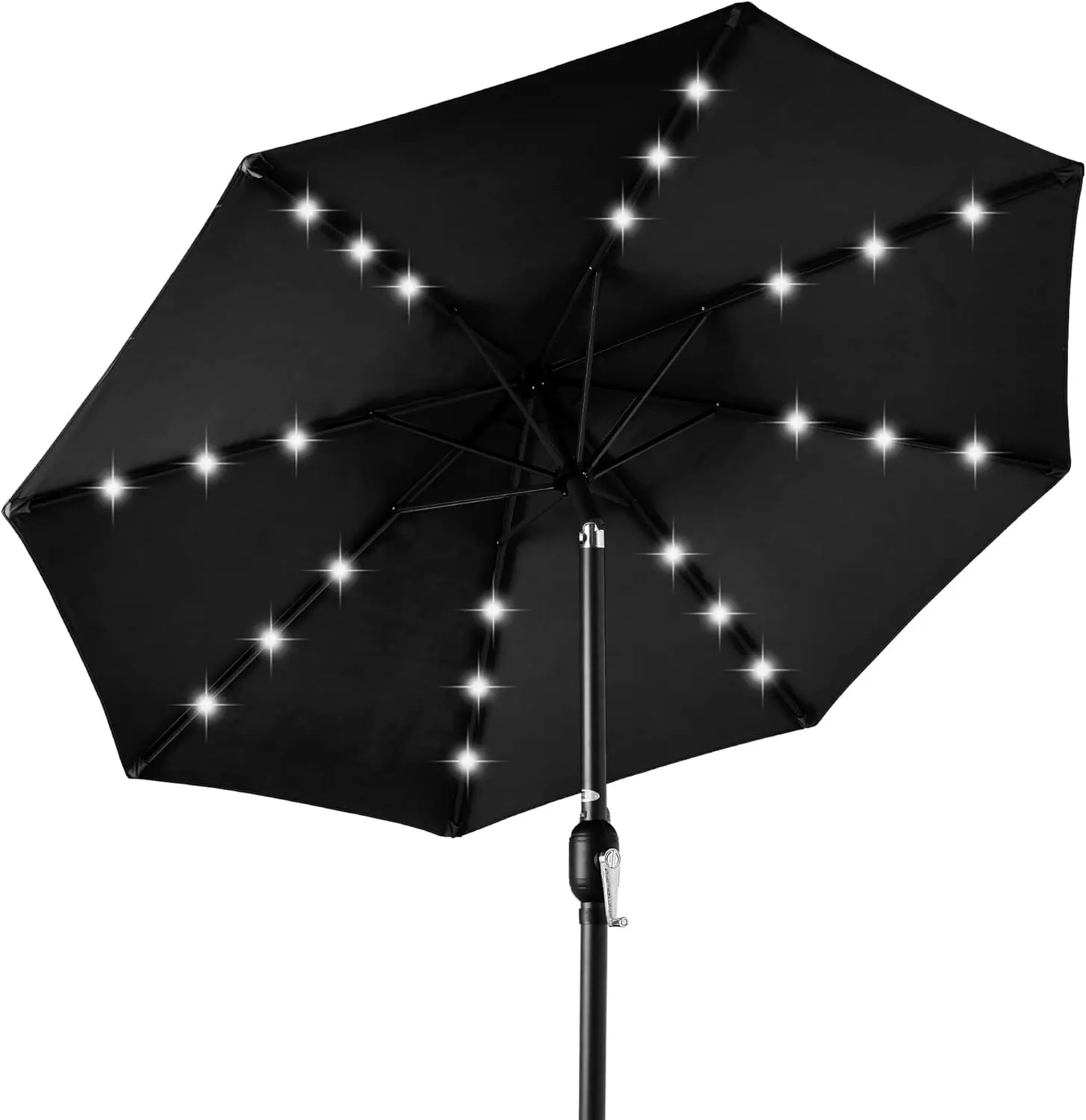 Best Choice Products 10ft Solar Polyester LED Lighted Patio Umbrella w/Tilt Adjustment and UV-Resistant Fabric - Black