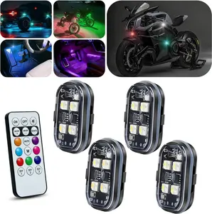 Upgraded 4PCS Wireless LED Strobe Lights for Car, 8 Colors Interior Car Lights with Remote Control, USB-C charging Warning Light for Car Motorcycle Drone Bike Decor