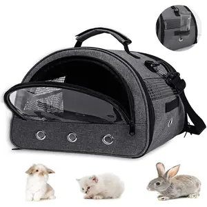 Breathable Small Pet Carrier Outdoor Travel Handbag for Guinea Pig Hamster Rabbit with Water Bottle Holder Removable Liner Grey-Large