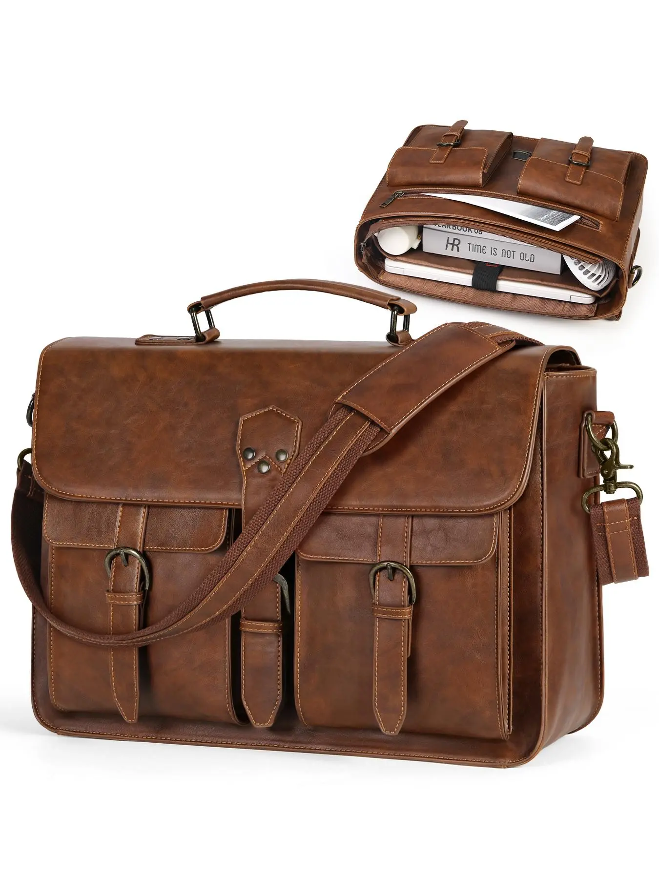 Men's Vintage Business Briefcase, Large Capacity Laptop Bag, Waterproof Computer Shoulder Bag for Office Work Travel College, Travel Essentials