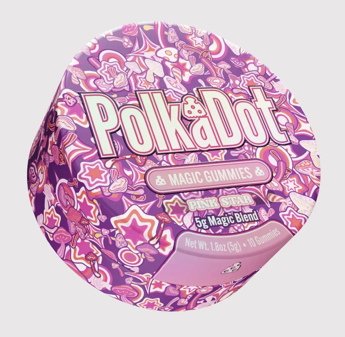 Polkadot Pink Star Gummies, 10 Count, Premium Plant-Based Gummies, Soft Chewy Gummies, 100% Organic Ingredients, High-Quality Formula, Freshness-Sealed, Secure Reusable Metal Tin, Travel-Friendly Packaging, Proudly Made in USA