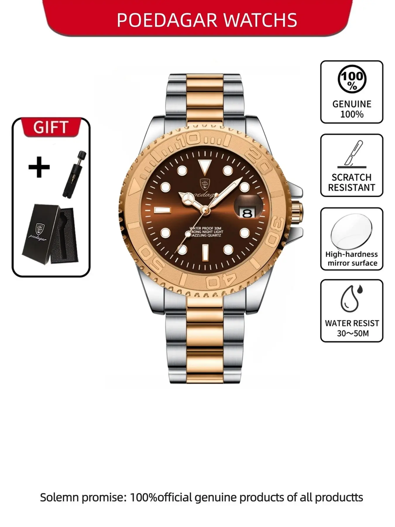 Men's Business Fashion Waterproof Luminous Date Analog Quartz Watch, Fashion Watch for Party, Daily Clothing Decor, Trendy All-match & Exquisite Watch for Birthday Gift with Box