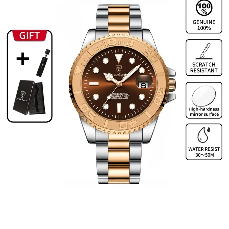 Men's Business Fashion Waterproof Luminous Date Analog Quartz Watch, Fashion Watch for Party, Daily Clothing Decor, Trendy All-match & Exquisite Watch for Birthday Gift with Box