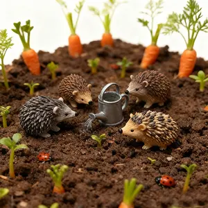 Cute Hedgehog Miniature Scene Model Set (4pcs), DIY Garden Decor, Garden Accessories, Outdoor Courtyard Decoration, Exterior Decorative Statues, Bonsai Ornament, Desk Display, Gift