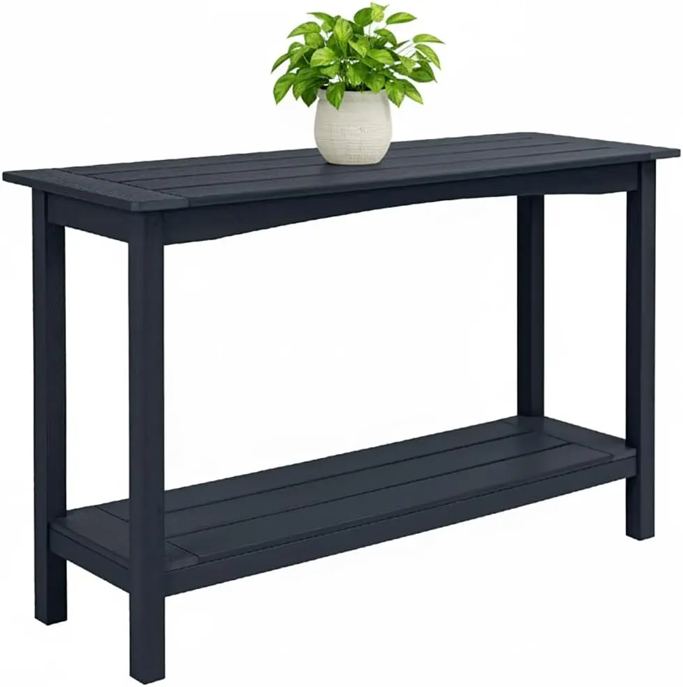 Weatherproof HIPS Outdoor Console Table, 48'' 2-Shelf Side Table Indoor/Outdoor Use, Multifunctional Buffet Table Bar Storage Organizer for Entryway,Yard, Outside Plant Stand Table
