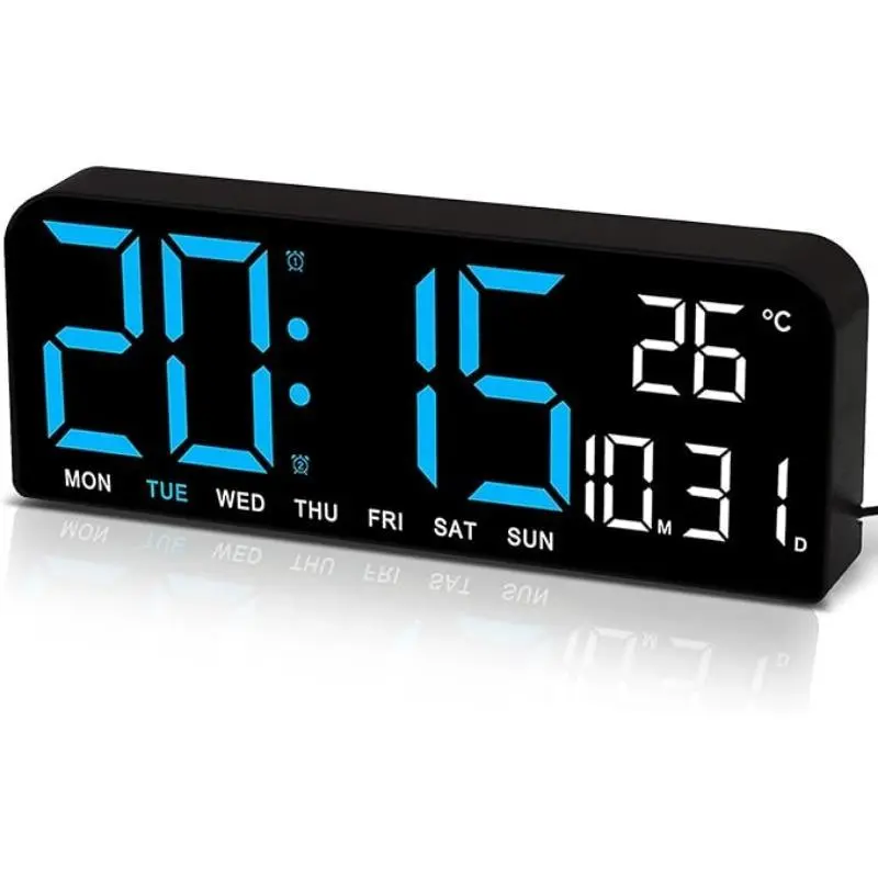 Multi Functional LED Display Clock, Digital Wall Time piecewith Adjustable Atmosphere LightBattery/USB Type Digital Clock, RoomDecor, Home Decor, Fall Decor Multifunctional Blue(White Shell)