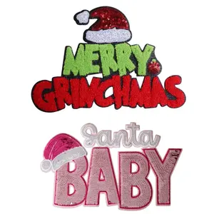 CHEVAUXusa Christmas Iron-On Patch Chenille & Sequin Set of 3 Vibrant Designs for Sweatshirts T-Shirts Tote Bags Easy Application No Sew