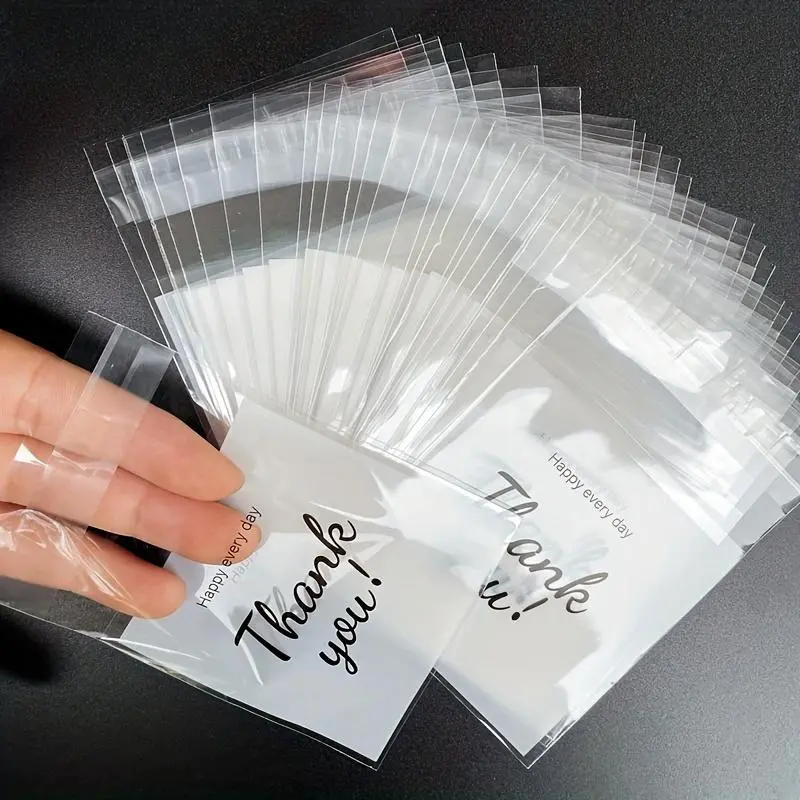50pcs Small Treat Bag, Thank You Printed Gift Bags, Small Self-Sealing OPP Bags, Suitable for Storing Gifts,Self-Adhesive Packaging Bag