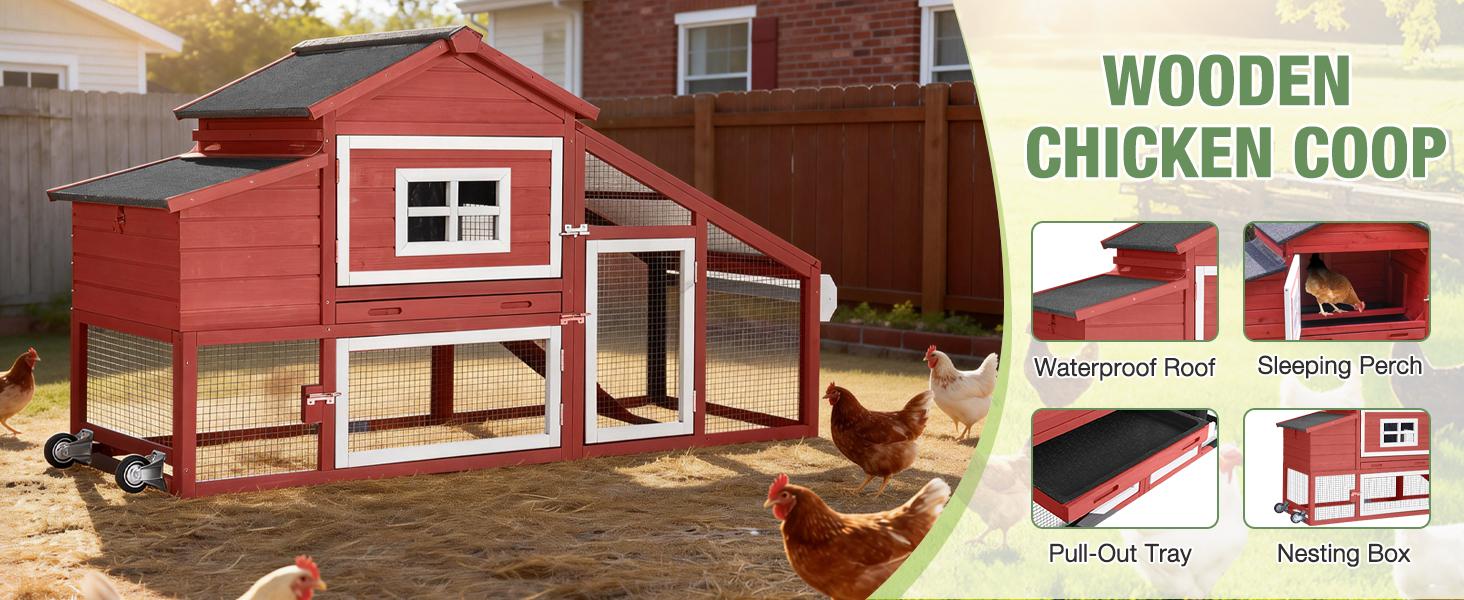 Aivituvin-AIR23R-Wooden Chicken Coop on Wheels for 2-3 Hens-Chicken Coop Aivituvin-AIR23R-Wooden Chicken Coop on Wheels for 2-3 Hens-Chicken Coop