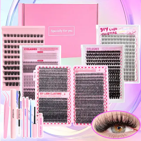 Beginner-Friendly DIY Fluffy Lengthening Lash Cluster Kit for Women, Ultra-Thin Band, Includes Bond, Seal and Remover (Beauty & Personal Care Makeup Tool), Fluffy Lash Clusters