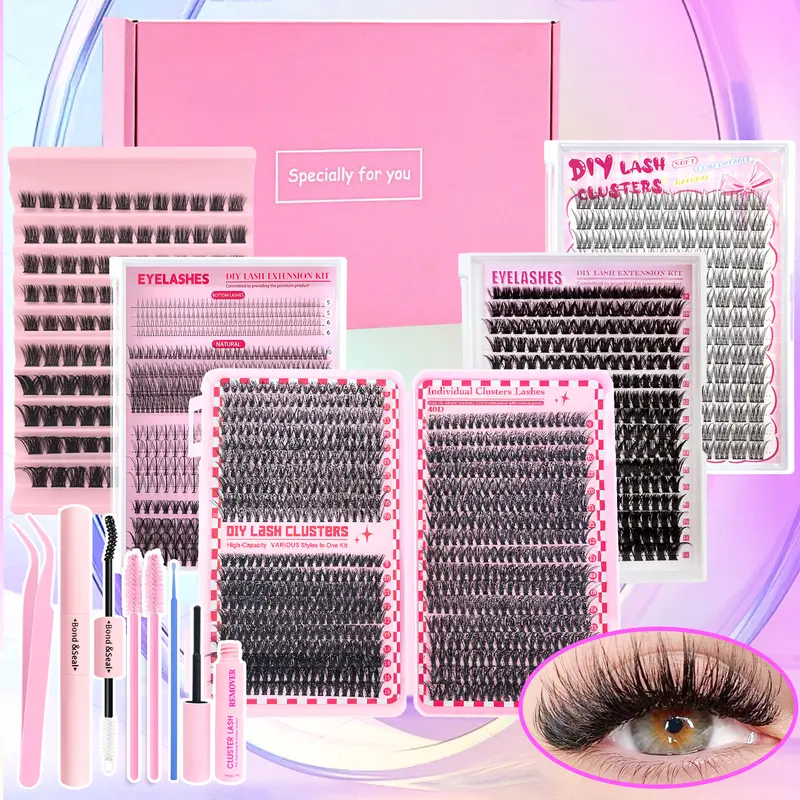 Beginner-Friendly DIY Fluffy Lengthening Lash Cluster Kit for Women, Ultra-Thin Band, Includes Bond, Seal and Remover (Beauty & Personal Care Makeup Tool), Fluffy Lash Clusters