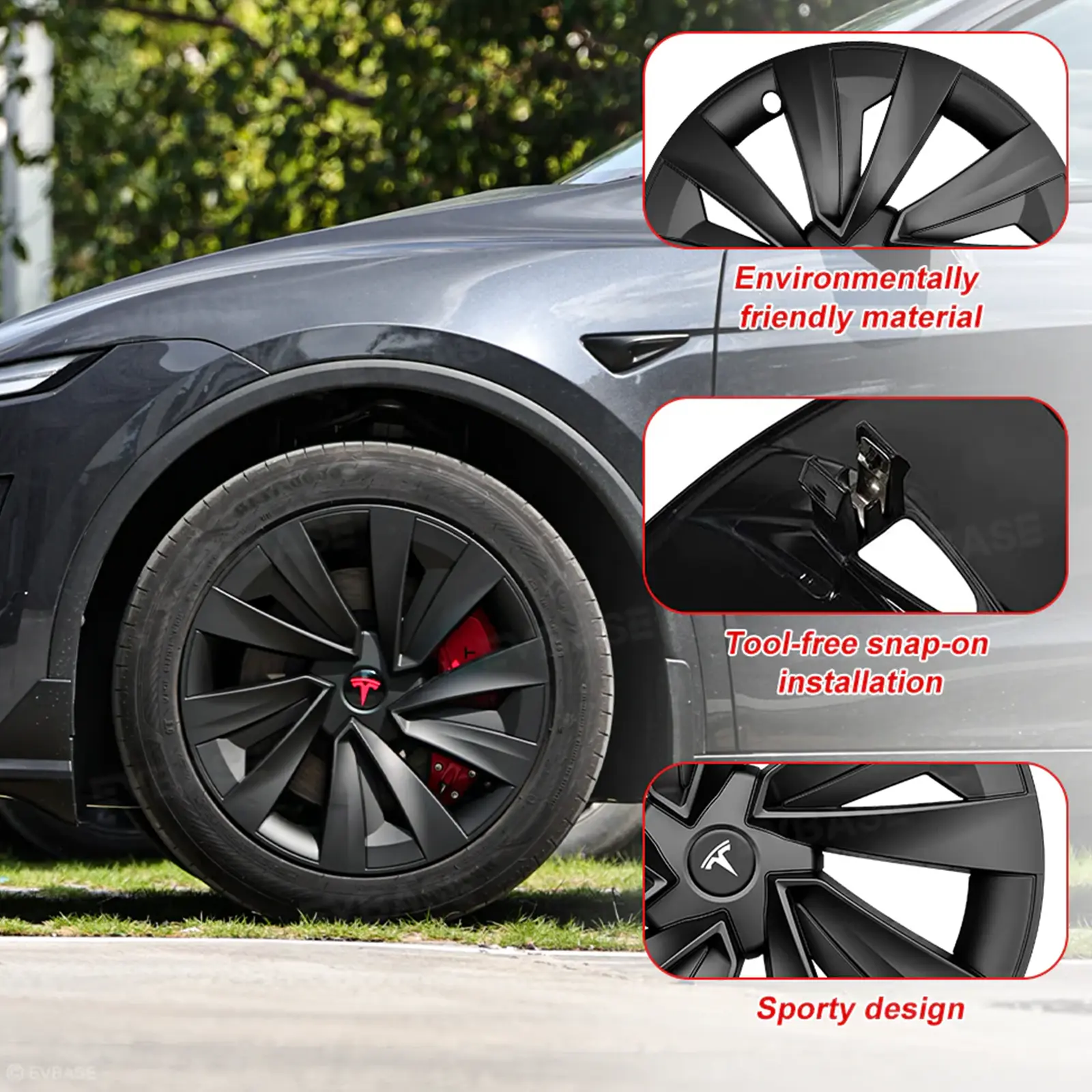 Model Y Hubcaps Turbine Style Full Wrapped Wheel Coves for 19" Factory Tesla Wheel 4PCS