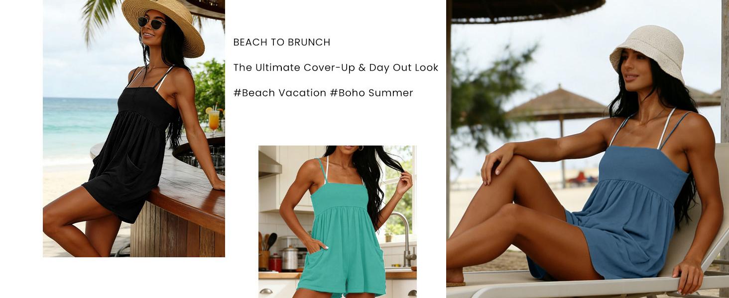 Women's Summer Strappy Romper Square Casual Oversized Workout Athletic Romper Neck Backless Cotton Overalls 95%Cotton Spaghetti Strap Sleeveless One Piece Jumpsuit with Pockets Y2K Beach Vacation Outfit 2026 summerwins