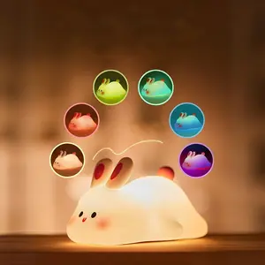 Cute Big Face Rabbit Baby Night Light,BPA-Free Silicone Nursery Lamp,Touch Control Dimmable Sleep Aid with Timer,USB Rechargeable,Portable Night Feeding Light for Breastfeeding Moms,Multi-Color Eye-Care Kids Room Lamp for Boys Girls,Gift