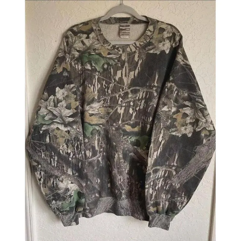 202590s Real Tree Camo All-Over Crew Neck Sweatshirt Mossy Camouflage Pattern L Vintage 1990s Outdoors Jerseys Long Sleeves Men's Tops