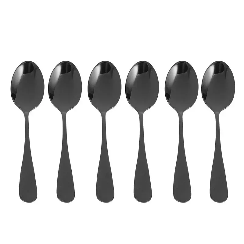 Black teaspoons teaspoons, Mini stainless steel cake spoons, scoop for ice cream , small teaspoons for dessert, set of 6 (black coffee spoons)