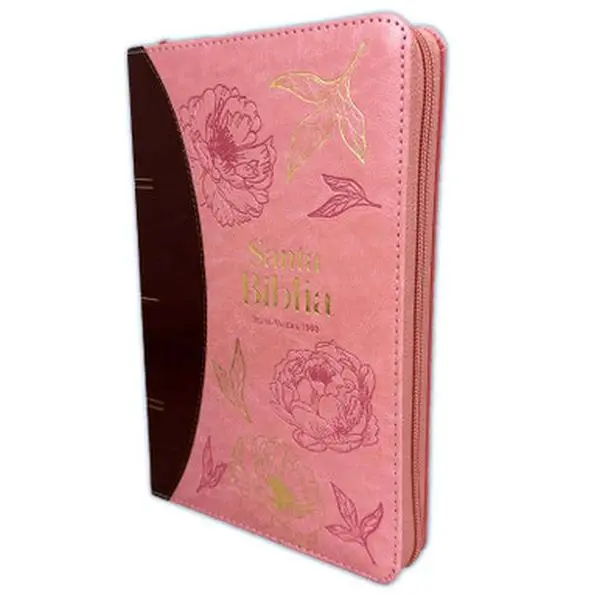 Biblia Reina valera  1960 Letra Grande Tamaño Manual  Café Filigranas Primaverales con Índice con Cierre