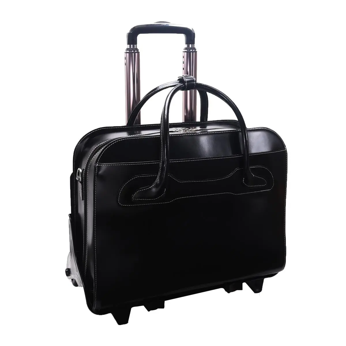 212 MAIN Mcklein Willowbrook W Series Italian Leather Detachable-Wheeled Men's Briefcase - Black, Business Trip Luggage, Carry On Luggage, Durable, Detachable Strap, Double Compartments, Padded Laptop Slot