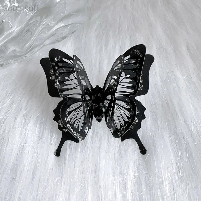 Goth Multi-Layer Adjustable Butterfly Statement Ring with Dark Cool Carvings, Y2K Trendy Hot Girl Finger Costume Jewelry for Club & Daily Wear