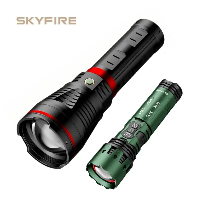 SKYFIRE Model 1209+2011 Multifunctional Handheld Flashlight - 2800 High Lumens, 3 Lighting Modes, Water Resistant, Portable, Durable, Rechargeable LED, Shoulder Strap, Portable Charger - Ideal for Outdoor Camping, Emergency Use, Led Rechargeable Flashligh