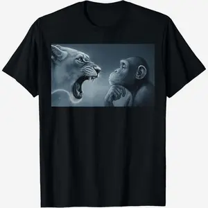 Lion Yelling at Monkey Monkey and Meme Thinking T-Shirt Hoodied Trendy Crewneck Sweatshirt Unisex Everyday Cotton Tee