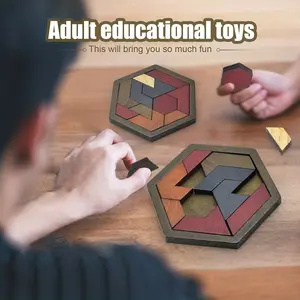 A set of hexagonal tangram puzzles, wooden puzzle toys, adult challenging wooden brain teasers puzzles, puzzle games, portable puzzle games for families, Halloween, Christmas, Thanksgiving gifts, suitable for party games and events 20260402