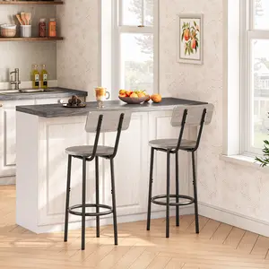 HOOBRO Bar Stools, Set of 2 Bar Stools with Footrest and Back,25.2" Bar Chairs for Kitchen Island, Dining Room,Counter Height Bar Stools, Easy Assembly